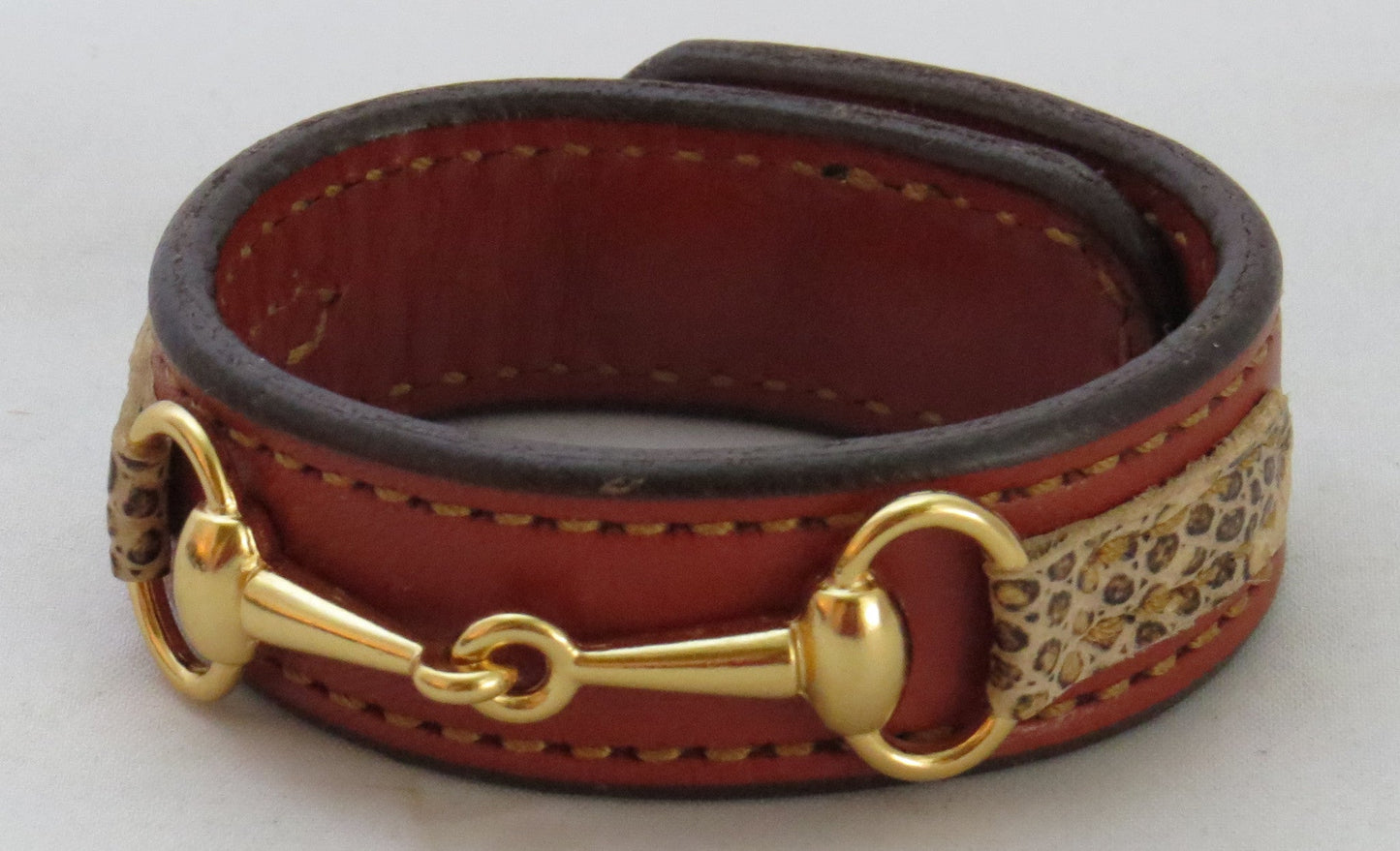 Handtooled LeatherFINE LEATHER HORSE BIT BRACELET Chestnut Faux Snakeskin Equestrian SnaffleAmerican MadeAmishSaving Shepherd
