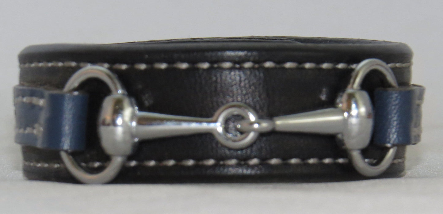 Handtooled LeatherLEATHER HORSE SNAFFLE BIT BRACELET Black & Navy Blue with Silver Equestrian Buckle HardwareAmishbarnSaving Shepherd