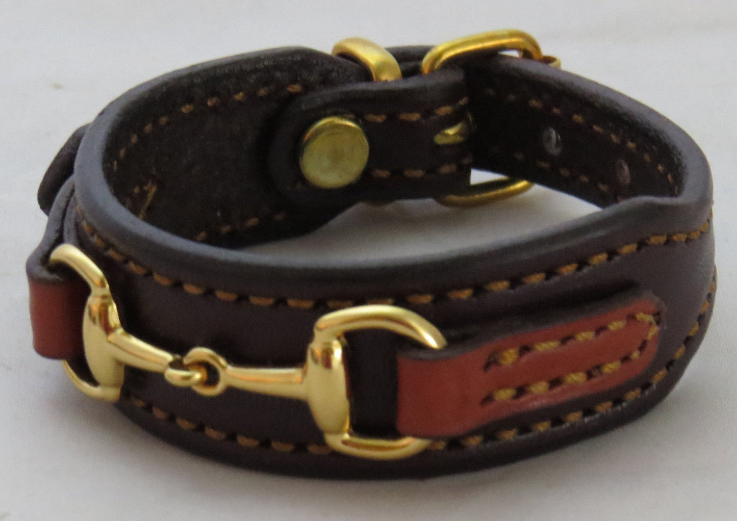 Handtooled LeatherLEATHER HORSE BIT BRACELET Bordeaux & Chestnut with Gold Snaffle Equestrian Buckle HardwareAmishbraceletSaving Shepherd