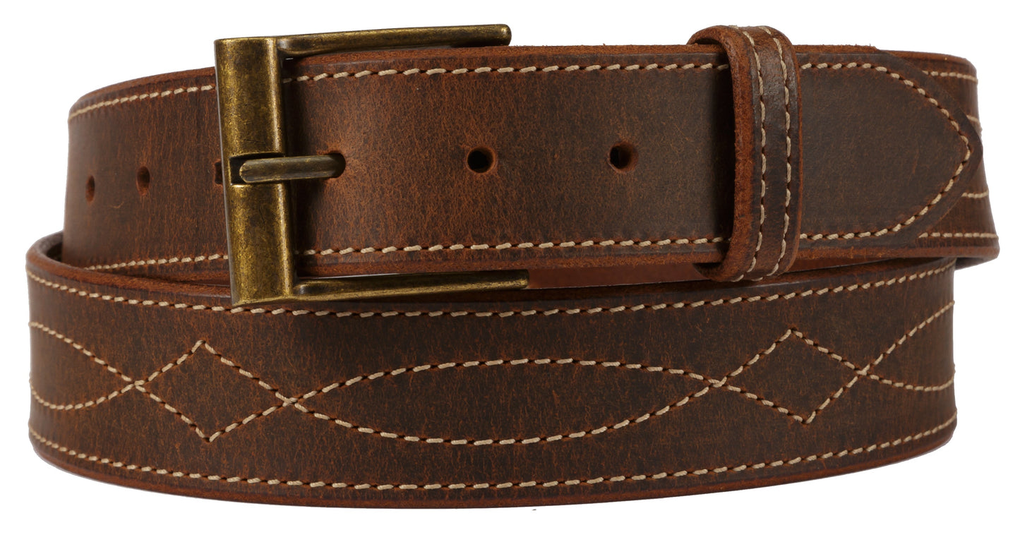Leather BeltBIG & TALL FANCY STITCH LEATHER BELT - 1½" Wide Leather in 4 ColorsbeltbeltsSaving Shepherd