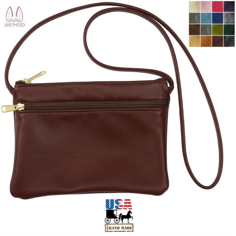 Leather PurseCROSSBODY LEATHER BAG - Double Zipper Shoulder Purse in 17 ColorsbagleatherSaving Shepherd