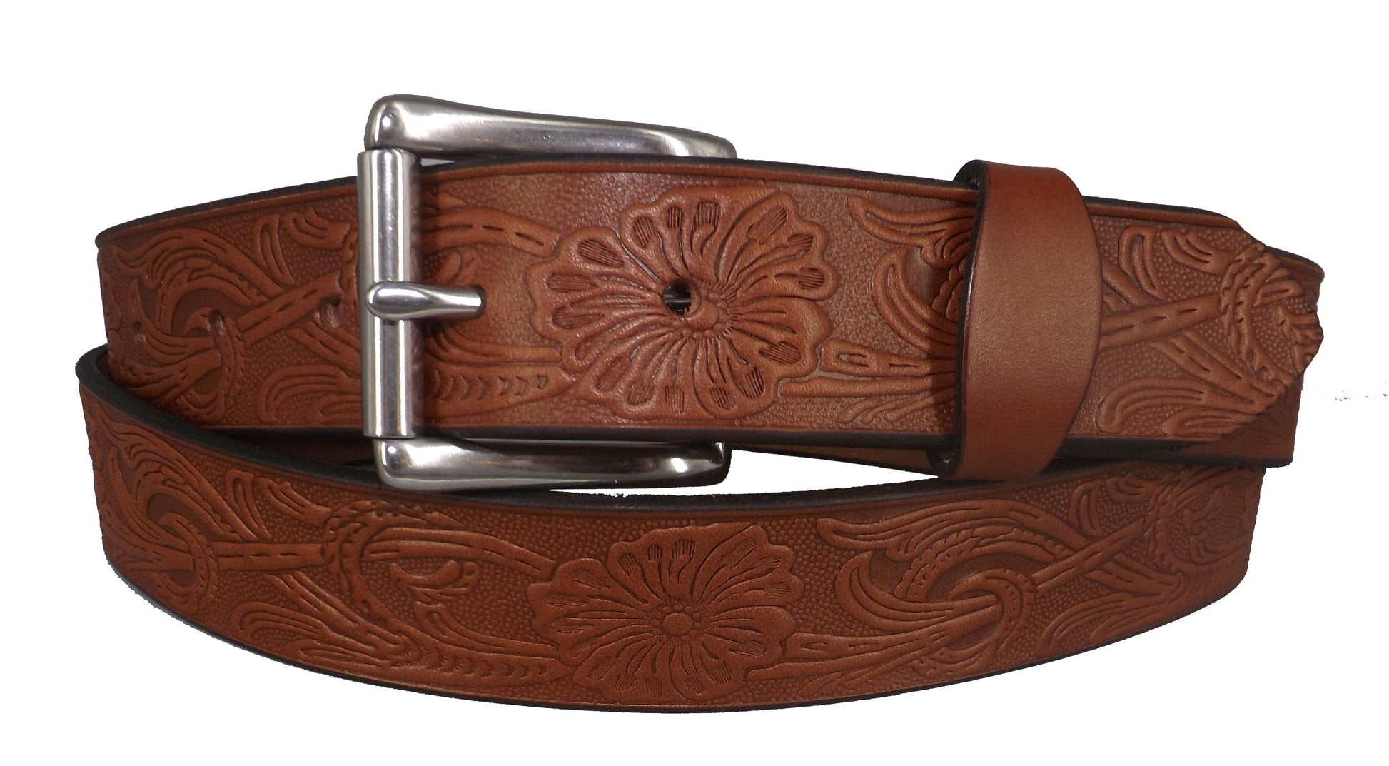 BeltsEMBOSSED "FLOWER" BELT - Thick English Bridle LeatherAmish work beltbeltSaving Shepherd