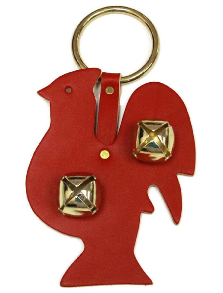 Door ChimeDOOR CHIME - LEATHER ROOSTER with SLEIGH BELLS in 4 Colors - Amish Handmade in USAbellschickenSaving Shepherd