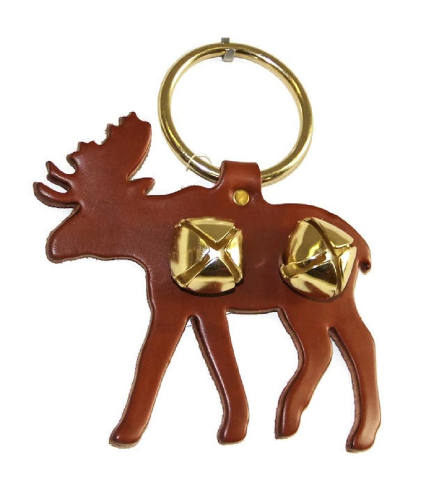Door ChimeDOOR CHIME - LEATHER MOOSE with JINGLE BELLS in 3 Colors - Amish Handmade in USAbathroom cabinetbellSaving Shepherd