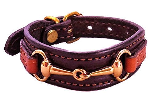 Handtooled LeatherLEATHER HORSE BIT BRACELET Bordeaux & Chestnut with Brass Equestrian SnaffleAmerican MadeAmishSaving Shepherd