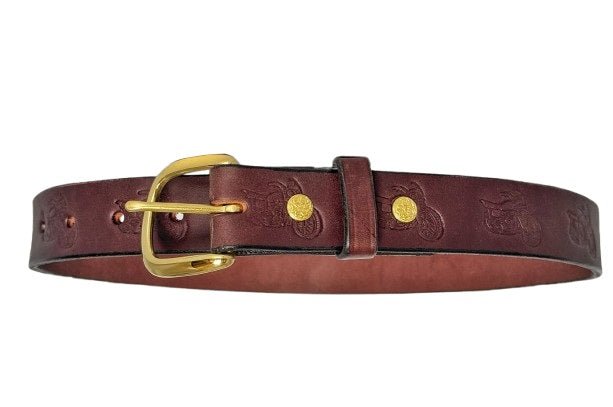 Leather BeltEMBOSSED MOTORCYCLE BIKE BELT - 1¼" Wide Biker DesignbeltbeltsSaving Shepherd