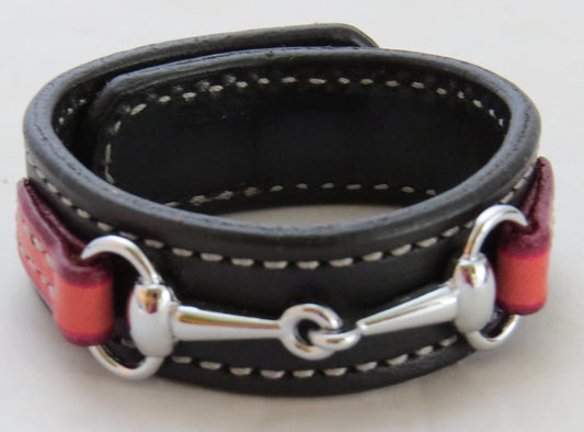 Handtooled LeatherFINE LEATHER HORSE BIT BRACELET Pink & Black Silver Equestrian SnaffleAmerican MadeAmishSaving Shepherd
