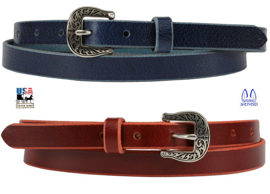 Leather BeltLADIES LEATHER BELT - ¾" Wide Two-Tone with Embossed BucklebeltbeltsSaving Shepherd