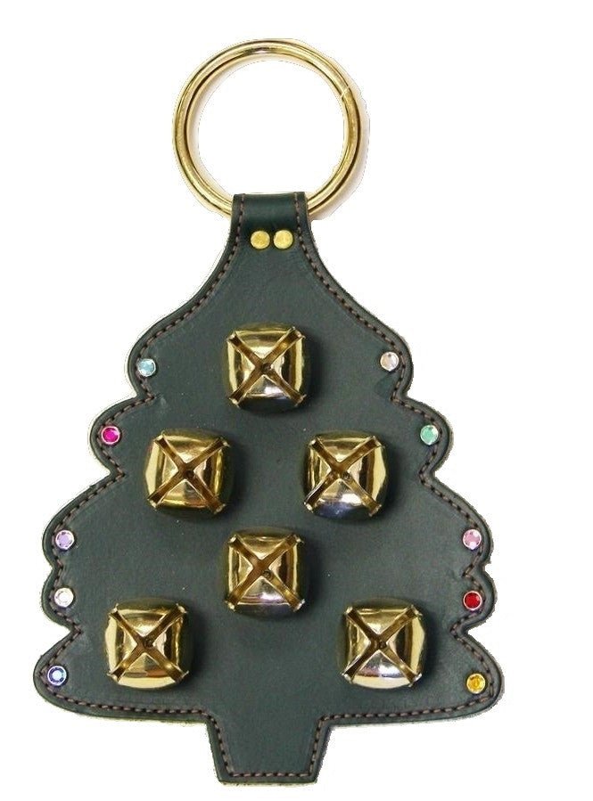 Door ChimeCHRISTMAS TREE LEATHER DOOR CHIME - STITCHING SLEIGH BELLS & CRYSTAL ORNAMENTS Amish Handmade in USAbellsbuckSaving Shepherd
