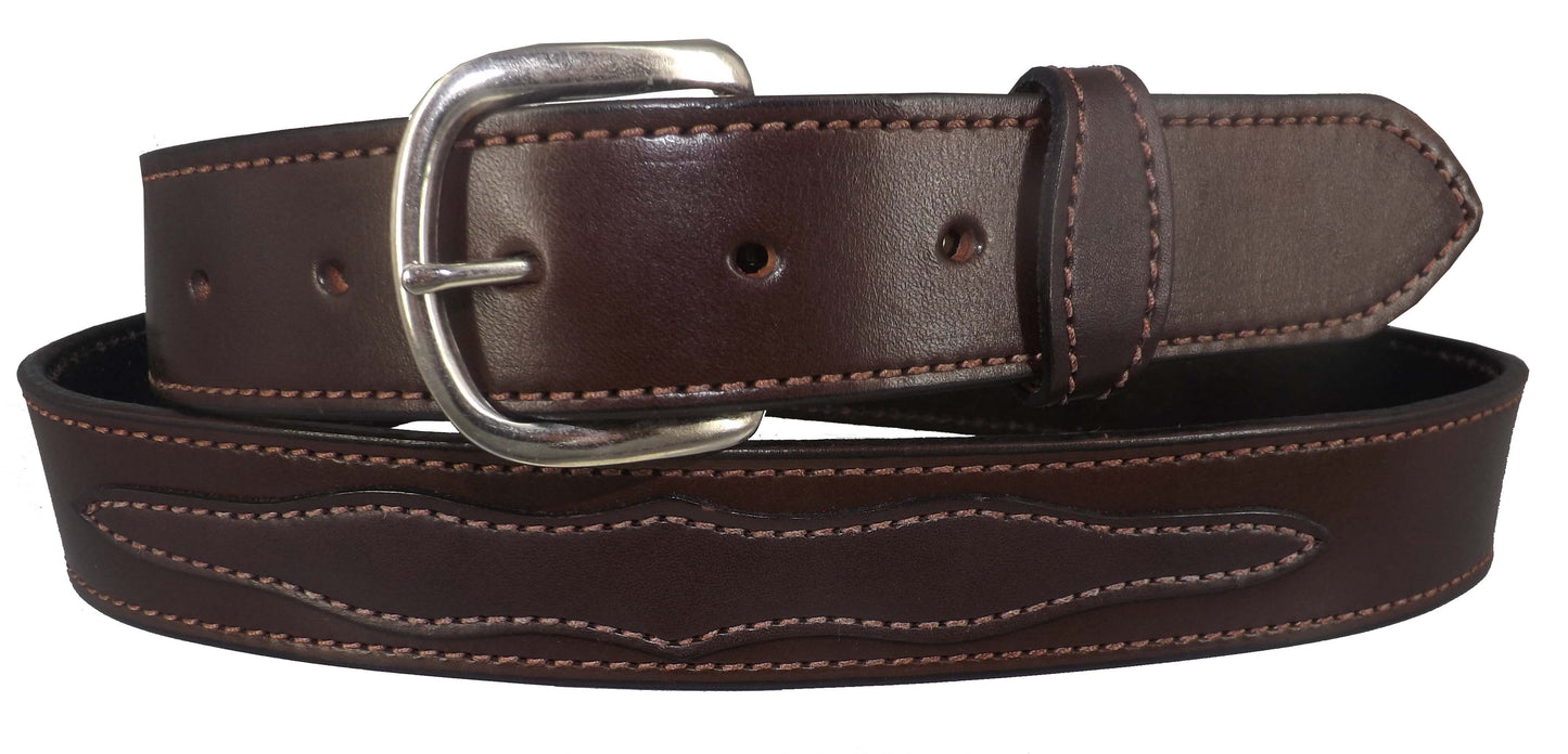 Leather BeltAPPLIQUE WESTERN BELT - Dark Brown Decorative Stitched Bridle LeatherbeltbeltsSaving Shepherd
