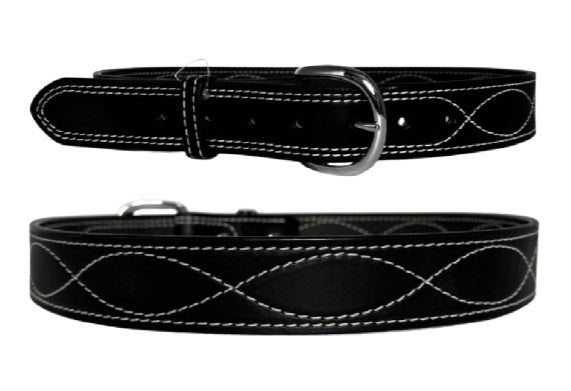 Leather BeltFANCY CURVE STITCH BELT - 1½" Wide Black & Brown Leather - USAbeltbeltsSaving Shepherd